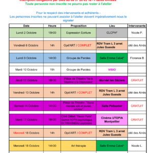 Planning octobre 2023 Montpellier Image 1