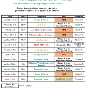 planning avril BEZIERS - AGDE 2026 Image 1